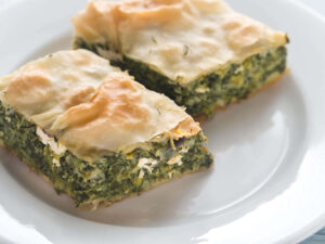 Spanakopita  Spinach and feta wrapped in a warm flaky phyllo. 12.00