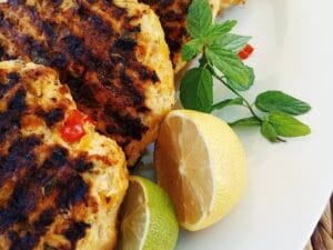 Greek Bifteki A blend of ground Turkey A blend of ground turkey, onions, garlic, spices, breadcrumbs, and herbs, served  with French fries.